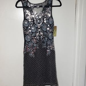 Embroidered and sequin cocktail dress